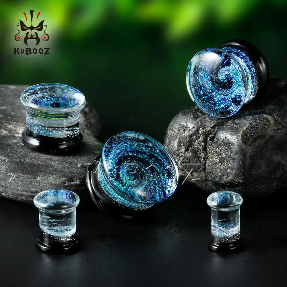 KUBOOZ Fashion Glass Galaxy Ear Tunnels Gauges Piercing Earring Plugs Strechers Body Jewelry Expanders 2PCS