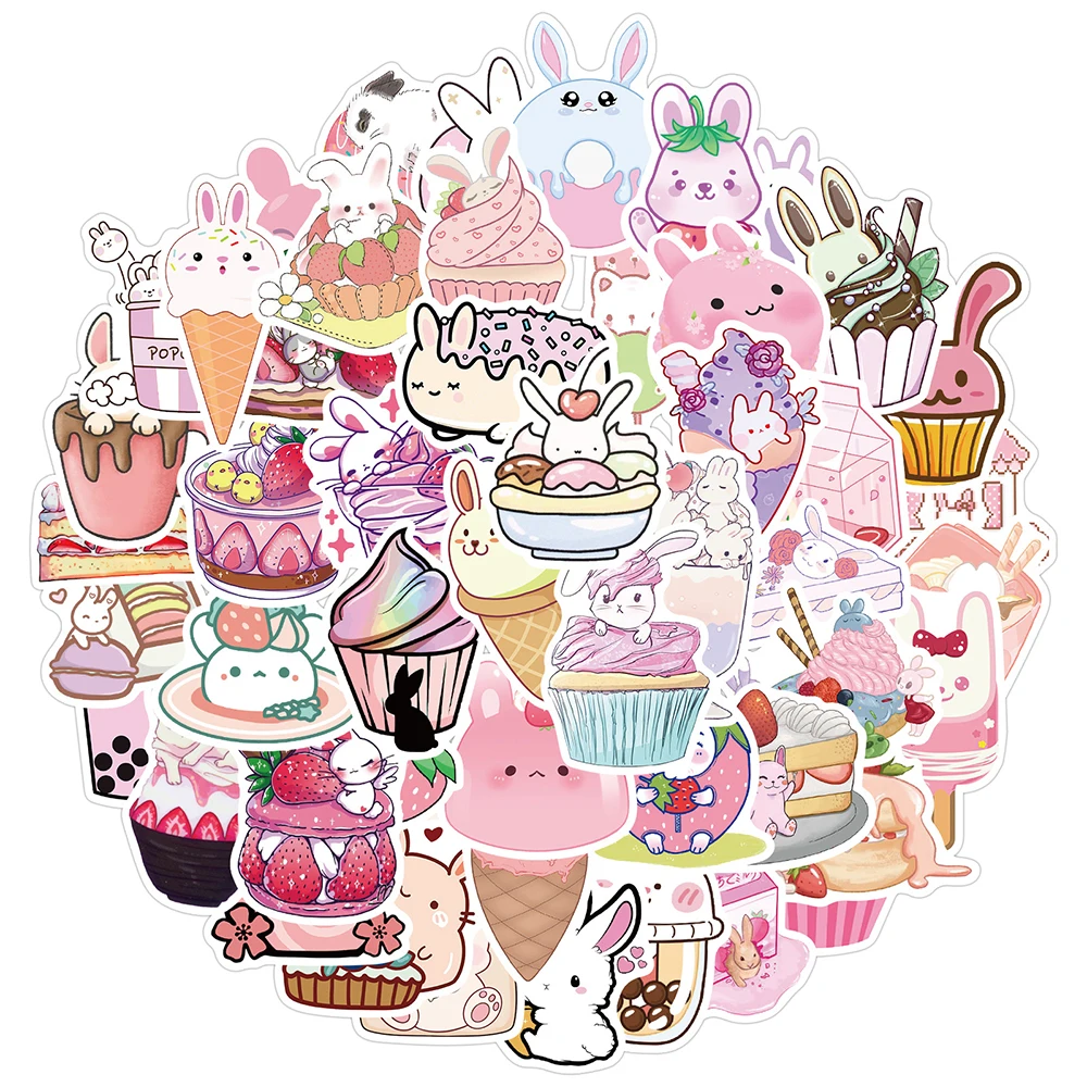 

10/30/50PCS Pink Style Cute Dessert Rabbit Cartoon Graffiti Stickers Motorcycle Travel Luggage Guitar Funny Decal Kid Sticker