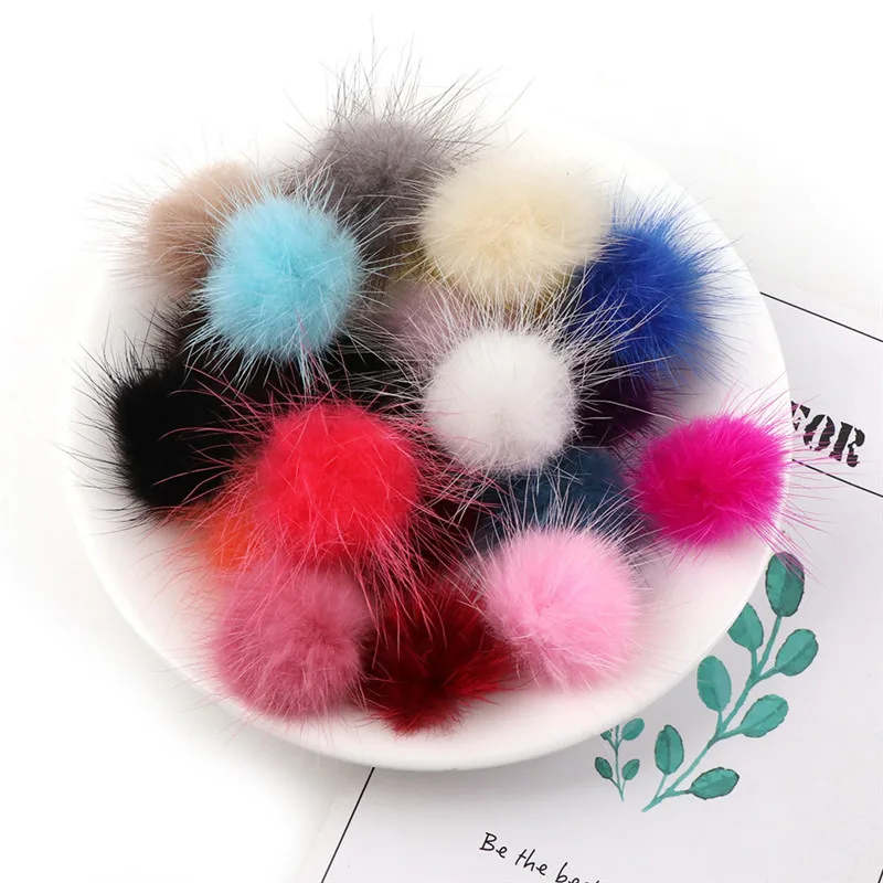 10pc 25mm Diy Pompon imitacja norki futrzaste kulki pompony na brelok do kluczy z obręczą buty kapelusze puszyste Pom Pom Diy rzemiosło akcesoria materiał