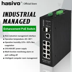 Industrial Ethernet managed switch intelligent Gigabit 8 port PoE or no PoW + 2SFP  monitoring rail type