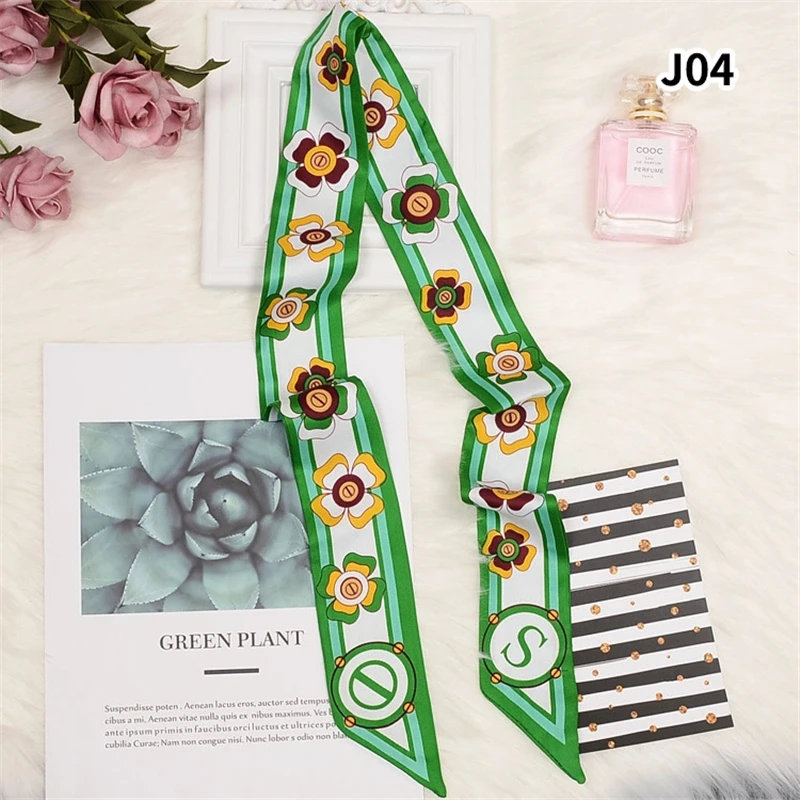 Flower Print Luxury Brand Scarf Women Silk Scarf Bag Skinny Scarves Design Foulard Neckerchief Headband For Ladies B78