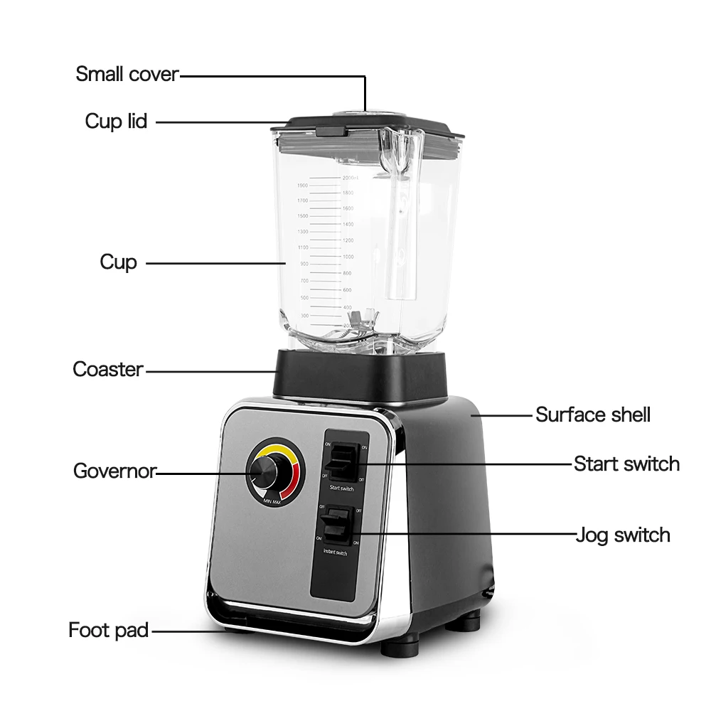 2L Blender Mixer Juicer Daya Tinggi Prosesor Makanan Es Smoothie Bar Buah Blender dengan Bar Aduk 1800W Operasi Sederhana