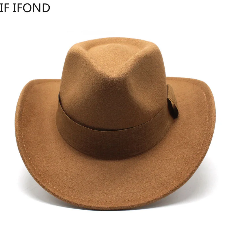 Fashion Retro Men Women Wool Western Cowboy Hat Wide Brim Pop Party Jazz Sombrero Cap Felt Church Hat 2022 Winter