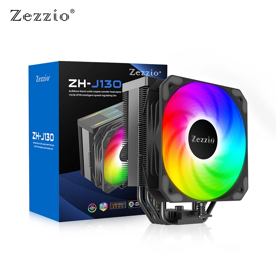 Zezzio ZH-J130 Black 4 Heat Pipe CPU Cooler 5V 3PIN ARGB Cooling Fan Tower Heat Sink for Intel LGA1700 115X 1200 AMD AM4