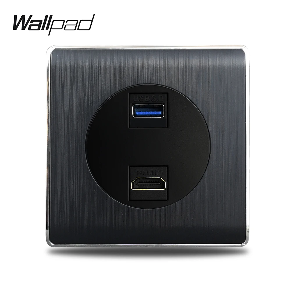 2 sorties HDMI, cadre PC en plastique noir satiné, Double HDMI, prise murale