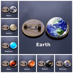 Planetary Nebula Brooch Solar System Milky Way Pin Space Earth Moon Sun Mars Art Picture Glass Dome Badge Accessories