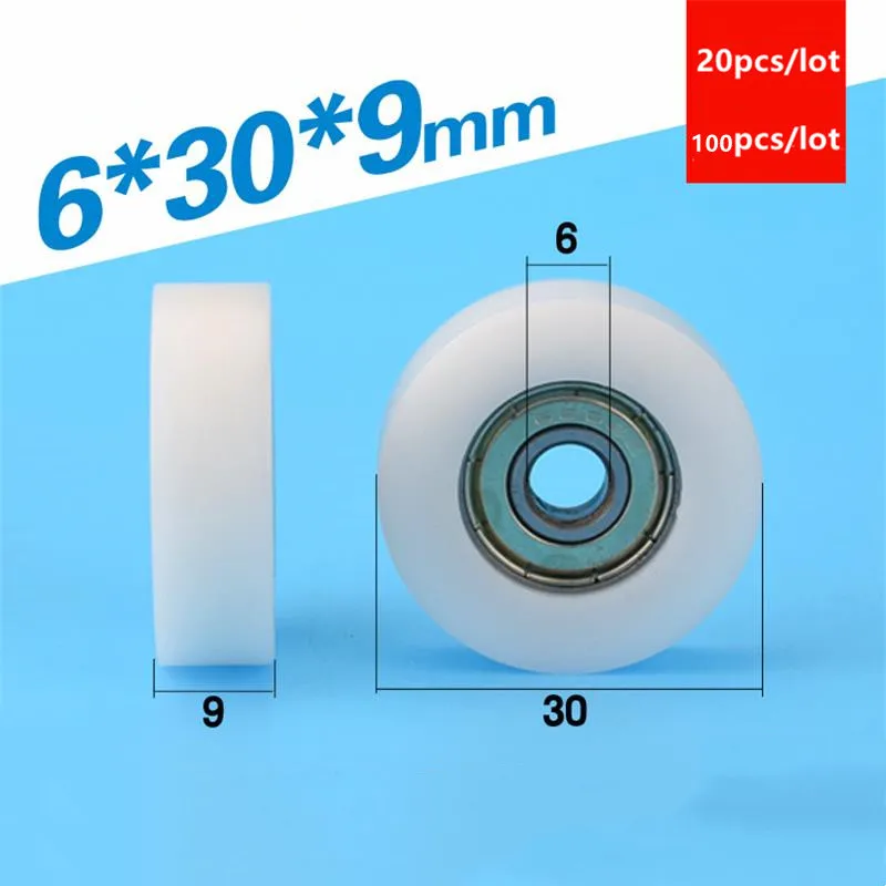 

20pcs/100pcs 6*30*9mm 626ZZ 626 bearing POM nylon plastic coated pulley drawer showcase furniture flat wheel 6x30x9 mm