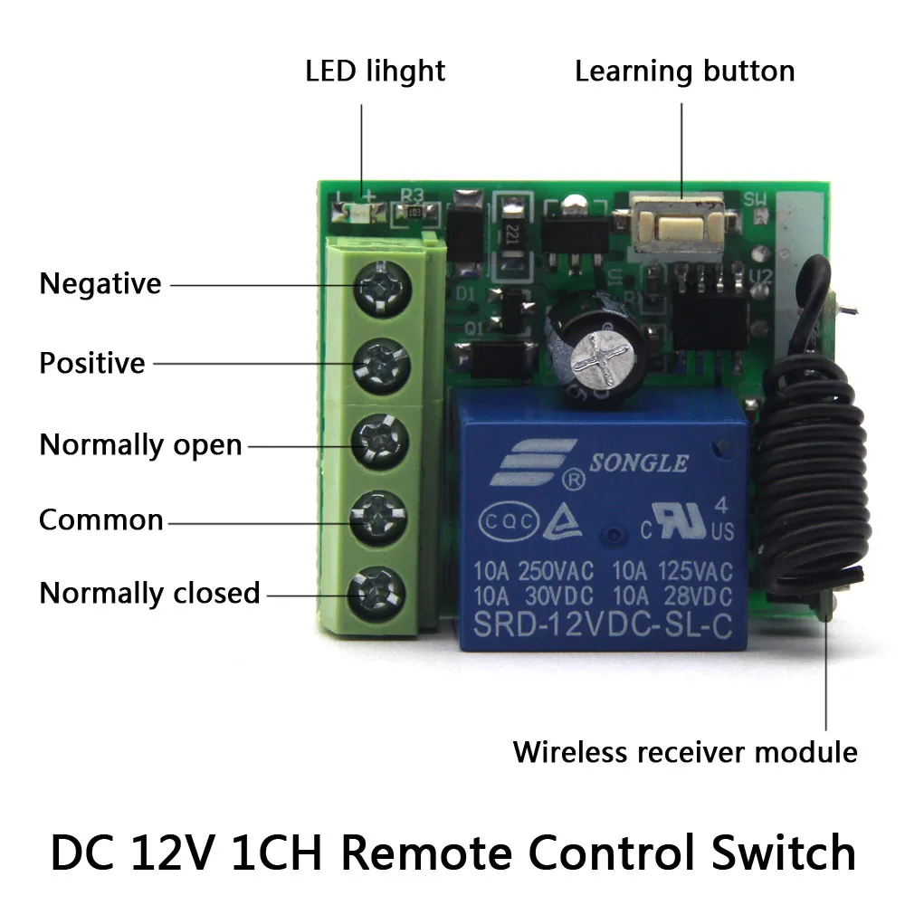 DC12V Receiver Controller 10A Relay 1 CH Channel 433Mhz Wireless RF Remote Control Switch Transmitter With Receiver Module