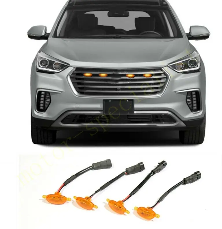 

LED Car Front Grille LED Amber Light Raptor Style Light Kit Decor W/ Wire Speed 4Pcs For Hyundai Santa Fe 2013-2018