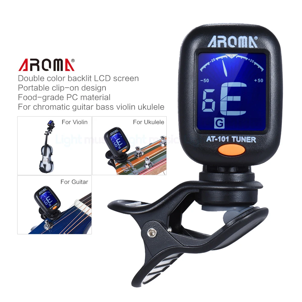 AROMA AT-01A/101 Guitar Tuner Foldable Rotatable Clip-on Tuner High Sensitivity for Bass Ukulele Chromatic Guitar Accessories