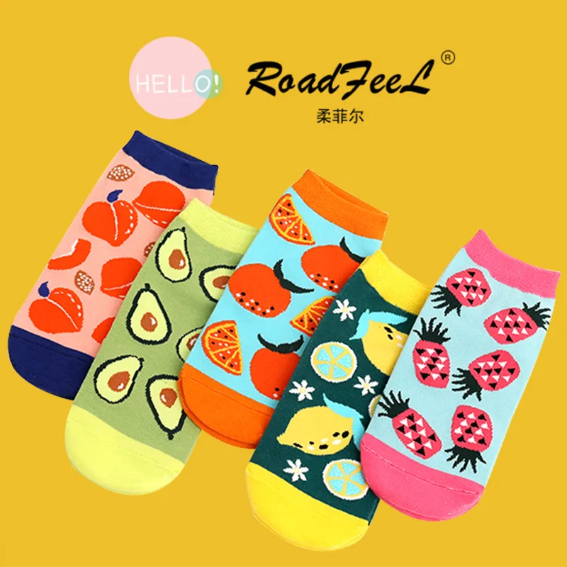 5 Pairs New Popular Cute Animal Female Kawaii Women Cotton Sock Cat Avocado Fruits Summer Short Socks Casual Soft Funny Socken