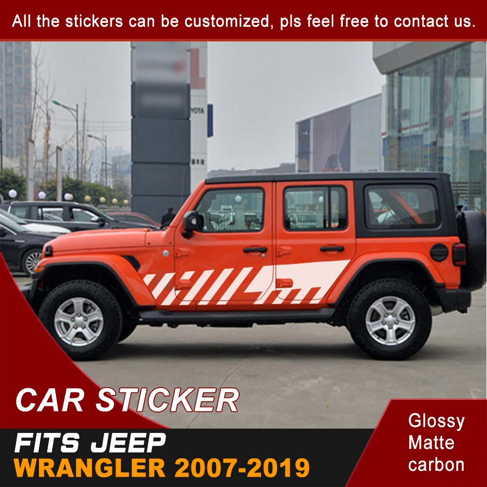 Car Stickers For Jeep Wrangler Rubicon Or Sahara 4 Doors Side Door Lead Foot Appearance Hockey Stripe Vinyl Graphics Car Decal