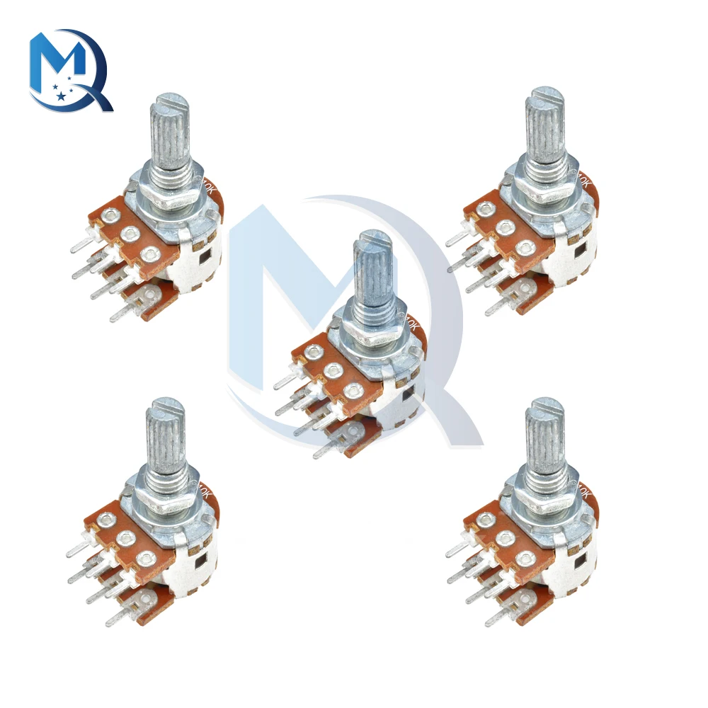 5Pcs WH148 Potentiometer 1K 5K 10K 50K 100K 500K 1M Ohm Dual Linear Shaft Taper Rotary Resistors 15mm 6Pin Potentiometer