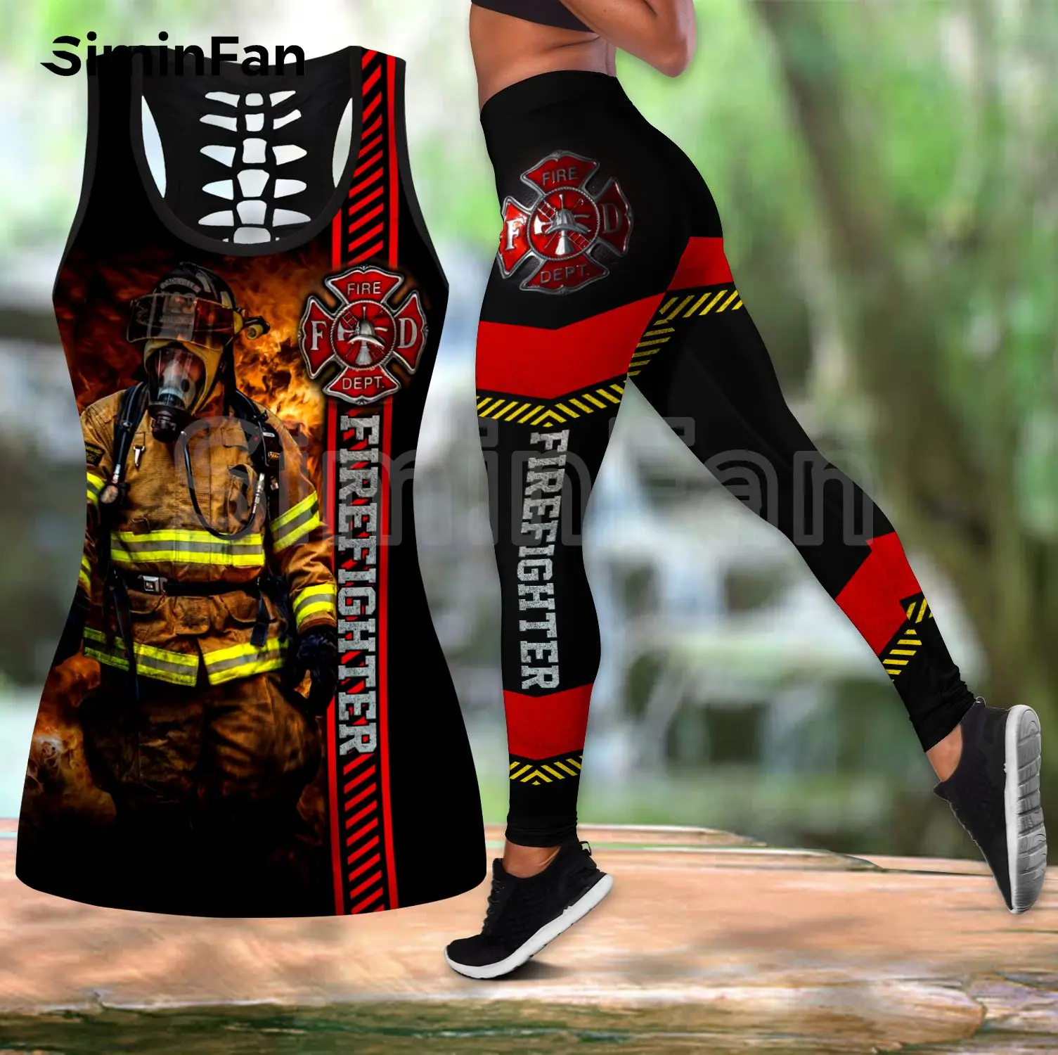 

Firefighter Design Combo Outfit Two Piece Yoga Sets Women 3D Print Hollow Out Tank Top Legging Summer Vest Casual Pant Suits 01