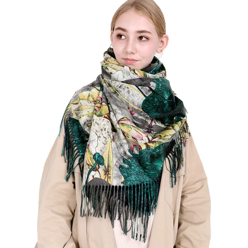 Fashion Oil Painting Scarf Women Winter Warm Van Gogh  Painting Tassel Scarves Unique Luxury Long Print Wraps Shawl