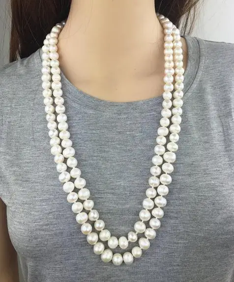 Favorite Pearl Necklace 60inches 10mm White Freshwater Pearls Long Necklace Handmade Fashion Jewelry Charming Women Gift