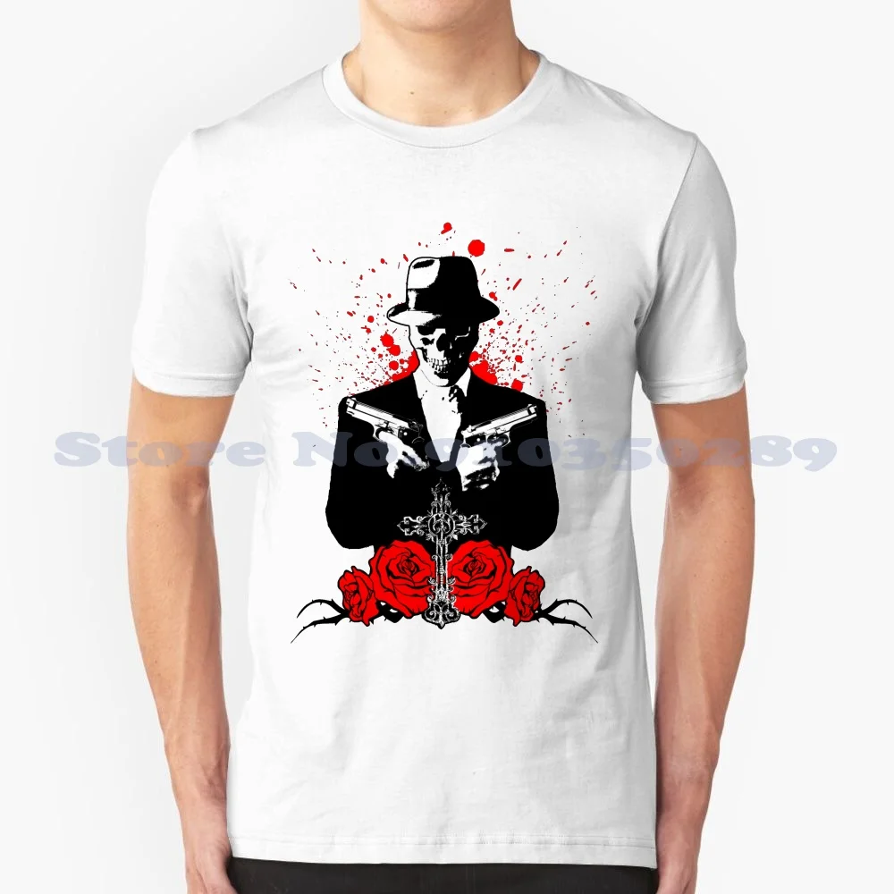 Muerte 100% Cotton T-Shirt Rose Death Dead Skeleton Skulls Thorns Gang Guns Mobster Fedora Muerte