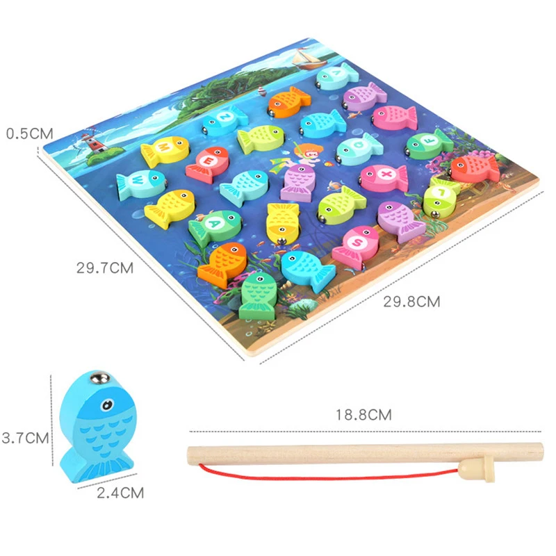 Montessori Baby Wooden Magnetic Fishing Game Toy Preschool Educational Cognition Color Letter Teaching Aids Outdoor Fish Toy