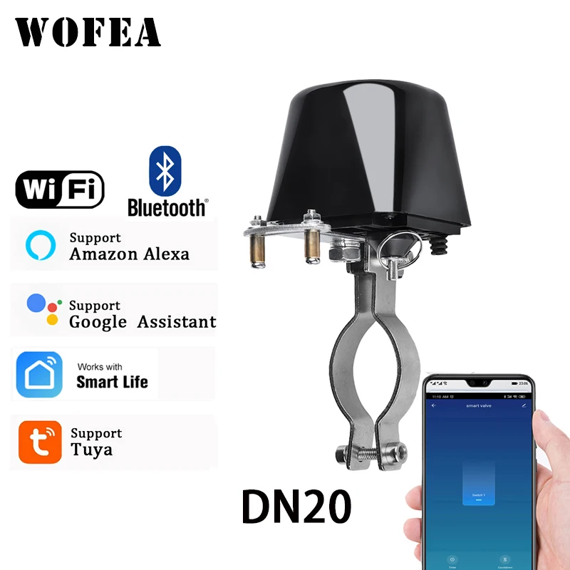 Wofea Phone APP Control Smart Valve Controller Automation Turn On Off DN20 Valve For Water Gas Wifi Bluetooth  2 in 1