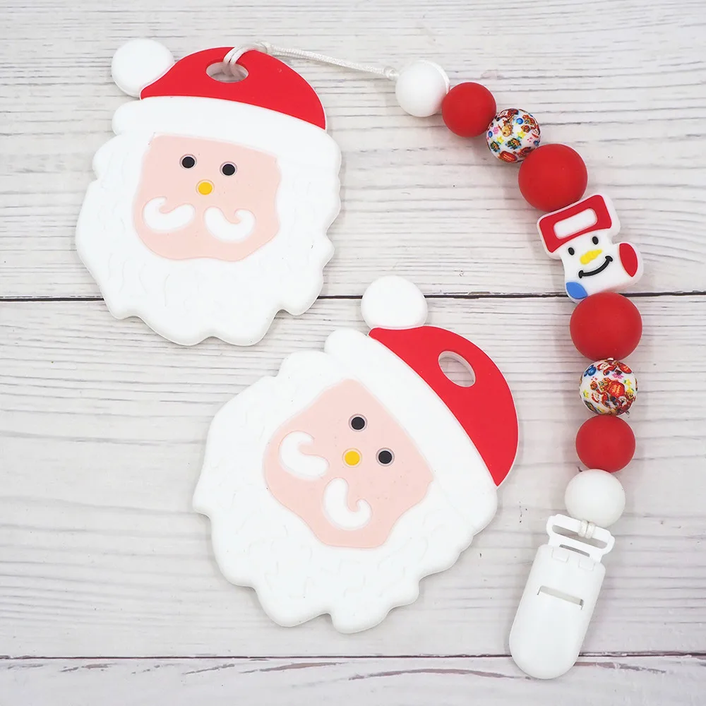 

Chenkai 10pcs Santa Claus Silicone Teether Christmas Tree Star Snow Man Teething DIY Infant Dental Comfortable Pacifier