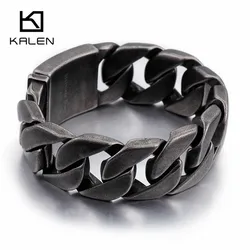 Kalen Matte Bike Chain Bracelets Men 25mm Width Chunky Heavy Stainless Steel Brushed Link Chain Bracelet Male Jewelry