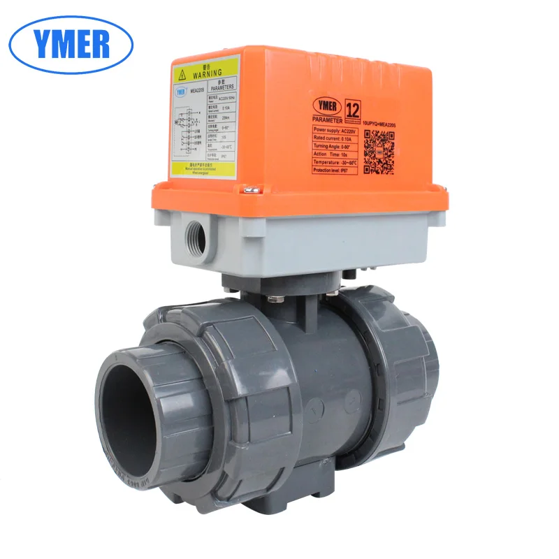 DN15 1/2in DN20 DN25 2Ways Electric Ball Valve Double Union AC220V AC24V DC24V Upvc Plastic Ball Valve For Water Treatment