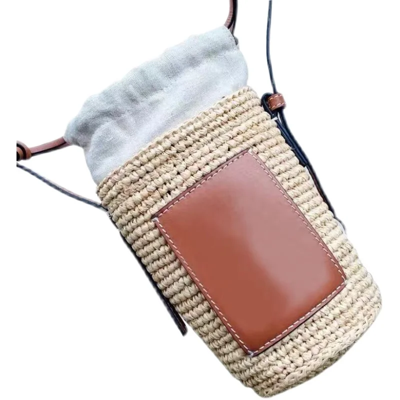 Casual summer beach bag small mobile wallet fashion raffia bag designer round bucket straw woven shoulder messenger bag