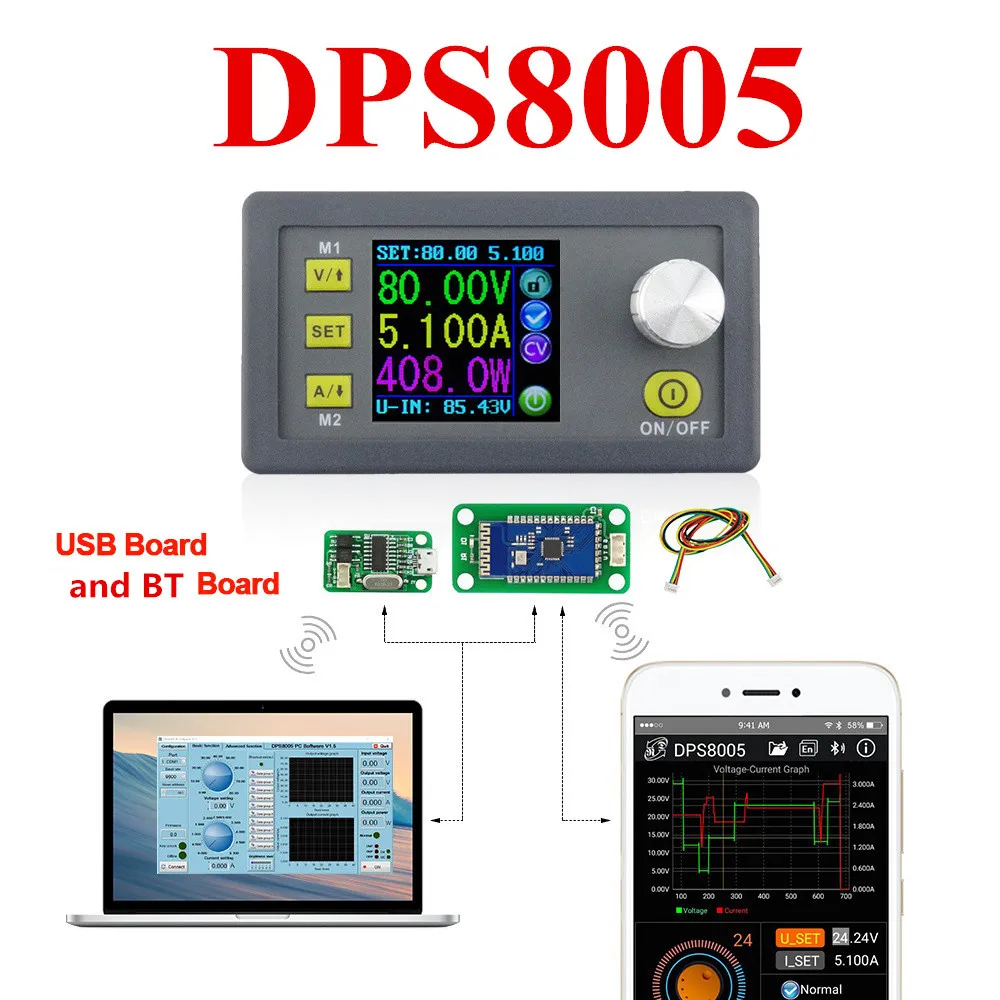 DPS8005-módulo de fuente de alimentación de voltaje constante programable, voltímetro, amperímetro, convertidor Buck, 80V, 5A, 40% de descuento