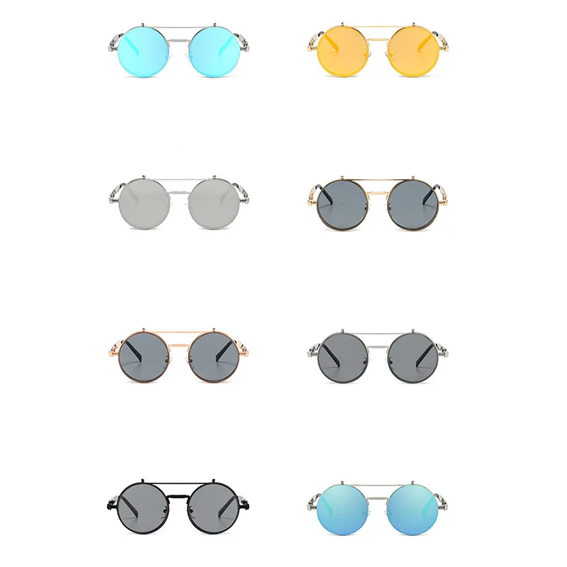 2020 الكلاسيكية خمر جولة القوطية Steampunk من النظارات الشمسية الرجال النساء أزياء العلامة التجارية مصمم المعادن مرآة الوجه عدسة الشمس نظارات UV400