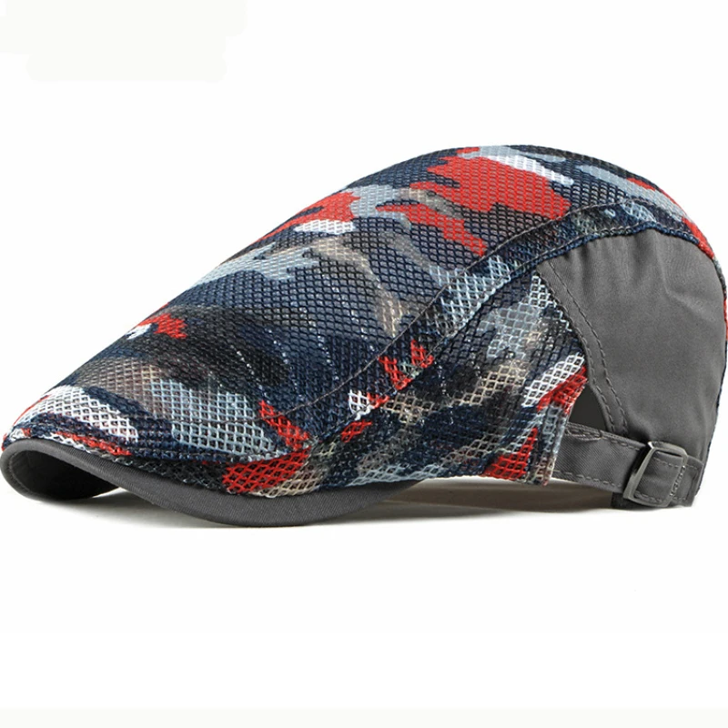 Beret Cap Summer Sun Hats for Men Women Breathable Men Trucker Mesh Cap Adjustable Camouflage Ivy Newsboy Flat Cap Berets