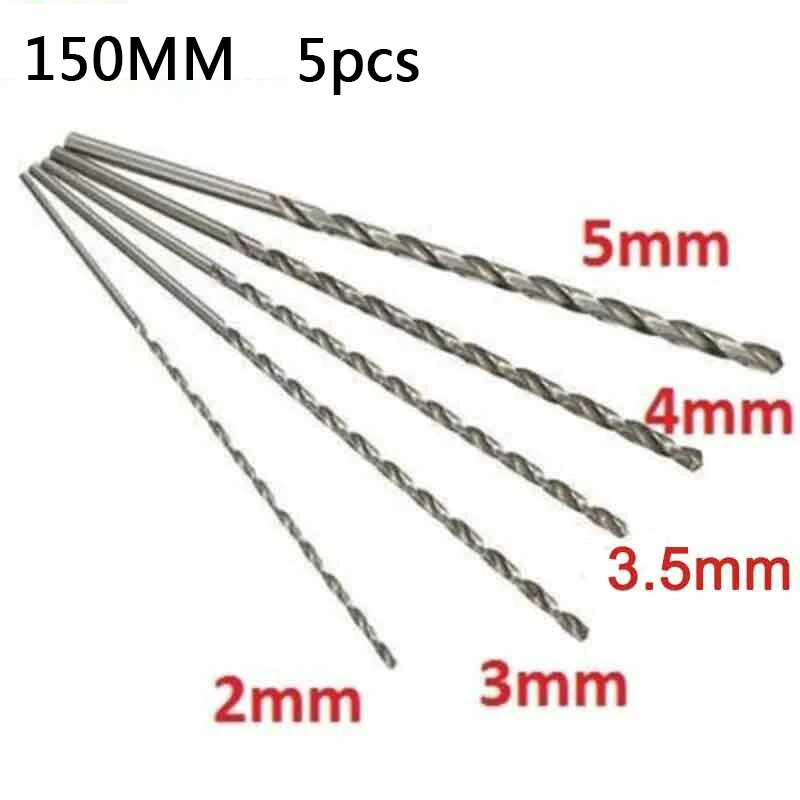 5Pcs Twist Drill Bits Set 2mm 3mm 3.5mm 4mm 5mm HSS High Speed Steel Extra Long Drill Hex Shank For Woodworking Hole Opener