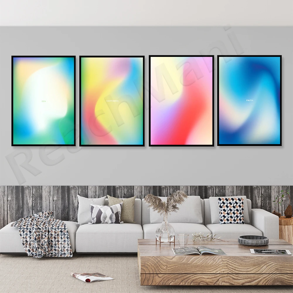 

Abstract gradient wall art, color gradient print, Zen, faith, happiness minimalist typography poster, calm gradient wall decorat