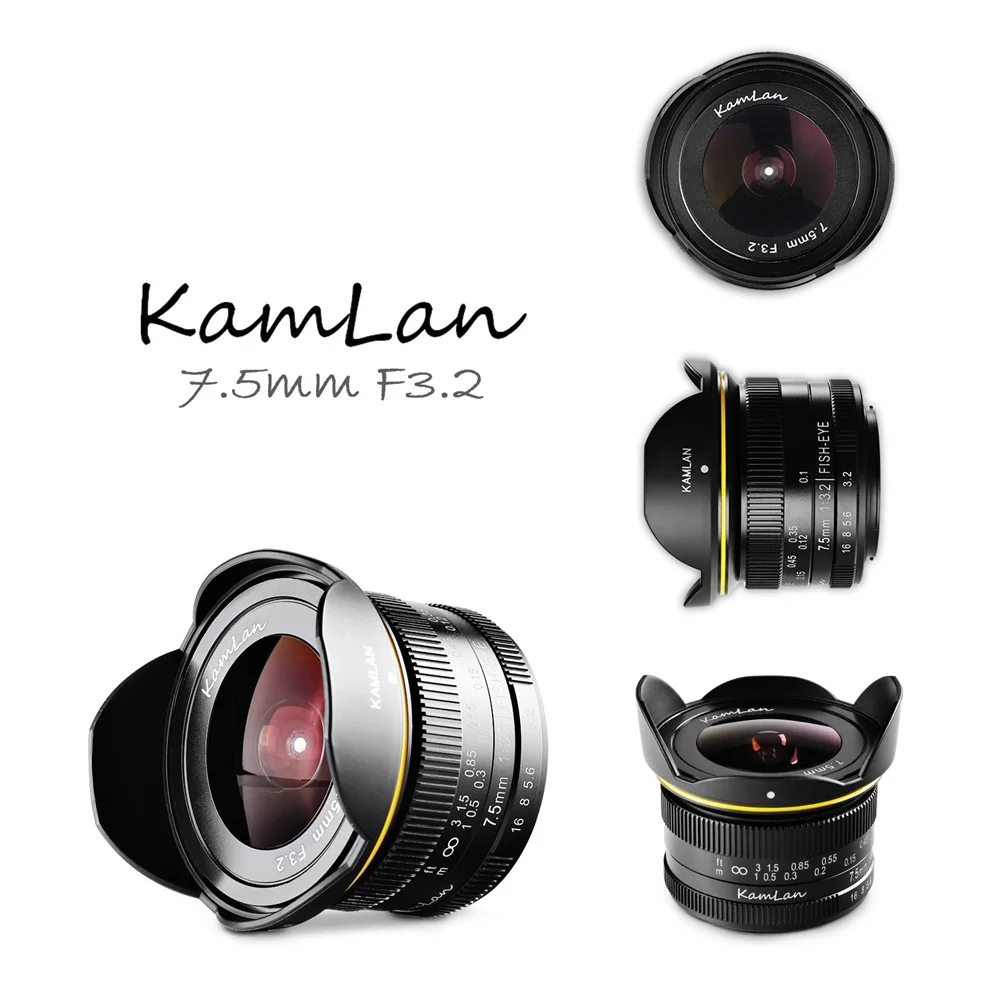 Kamlan 7.5mm F3.2 Large Aperture Wide Angle Fisheye Fixed Focus Mirrorless Camera Lens M43-mount for Olympus APS-C Camera