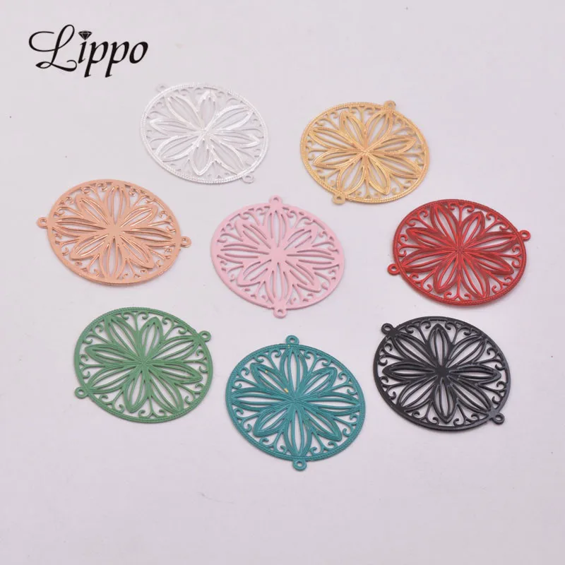 50pcs AC9198 20*23mm Round Flower Charm Connector Metal Brass Jewelry Earring and Bracelet Findings