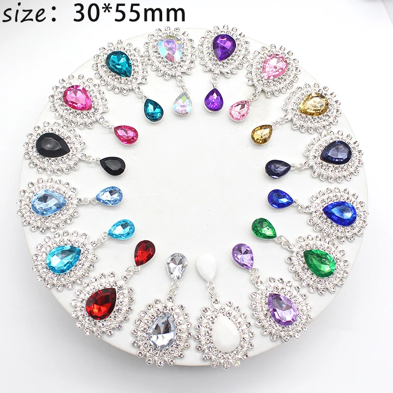 NEW 10Pcs 30 * 55mm Water Drops Acrylic Flat Alloy Rhinestone Headdress Clothes Sewing Accessories DIY Gift Box Ornament