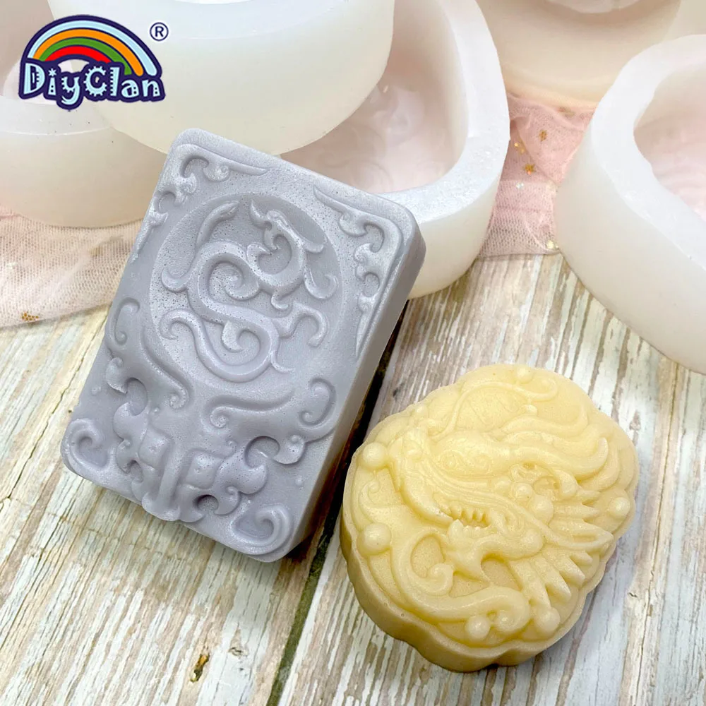 DIY Silicone Mold Chinese Style Pattern Soap Mold Classical Dragon And Phoenix Cloud Model For Handmade Soap Making Mould