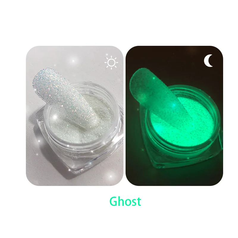 Clubbing Glow in the Dark Glitter Suger Nials Powder 6 Colors Dipping 0.2-0.6MM Manicure DIY Luminous Flashing Nail Glitter 2021