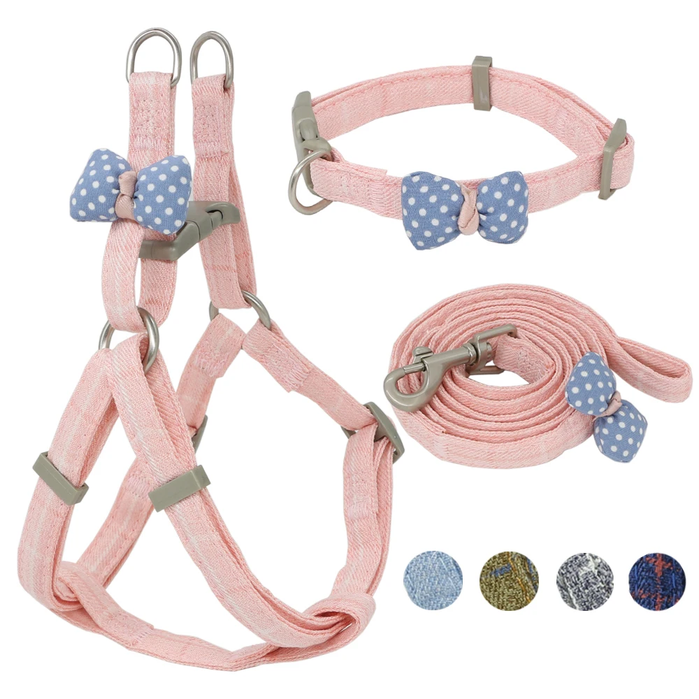 Dog Harness Leash Collar Set, Adjustable Soft Cute Bow, Small and Medium Pet Collar, Outdoor Walking, Pet Supplies