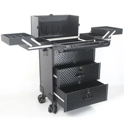 Grote Multi-layer Professionele Trolley Cosmetische Bagage Met Spiegel Voor Make-Up Artist Nail Tattoo Tool Koffer Opbergdoos