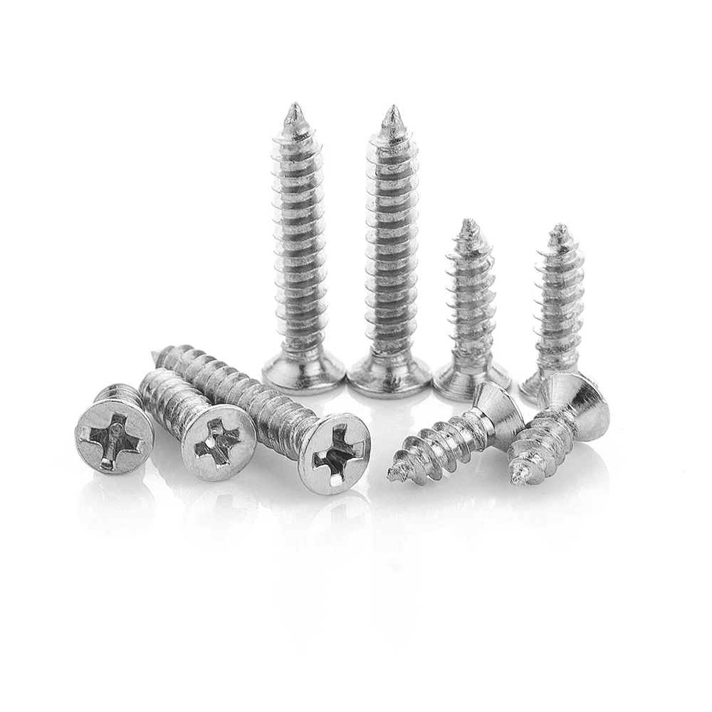 50pcs/lot Cross Recessed Countersunk Flat Head Self-tapping Screw M3 M3.5 M4 M5 M6 M8 Stainless Steel Phillips Furniture Screw