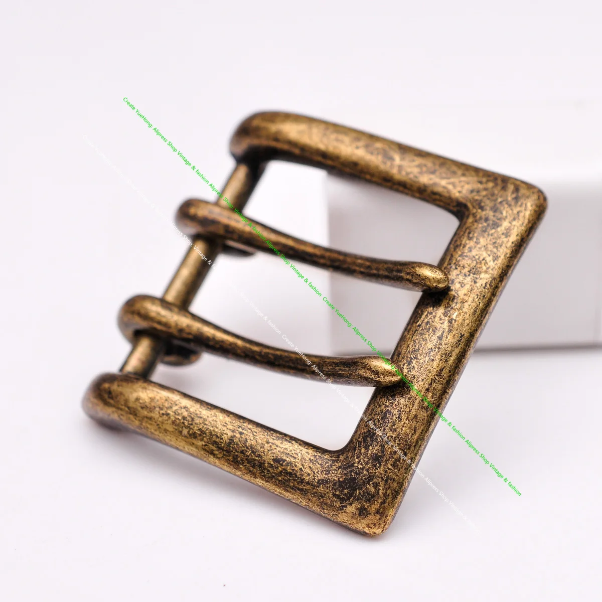 Men Antique Brass Double Pin Tongue Buckles Leather Belt Buckle Replacement Fits 41mm