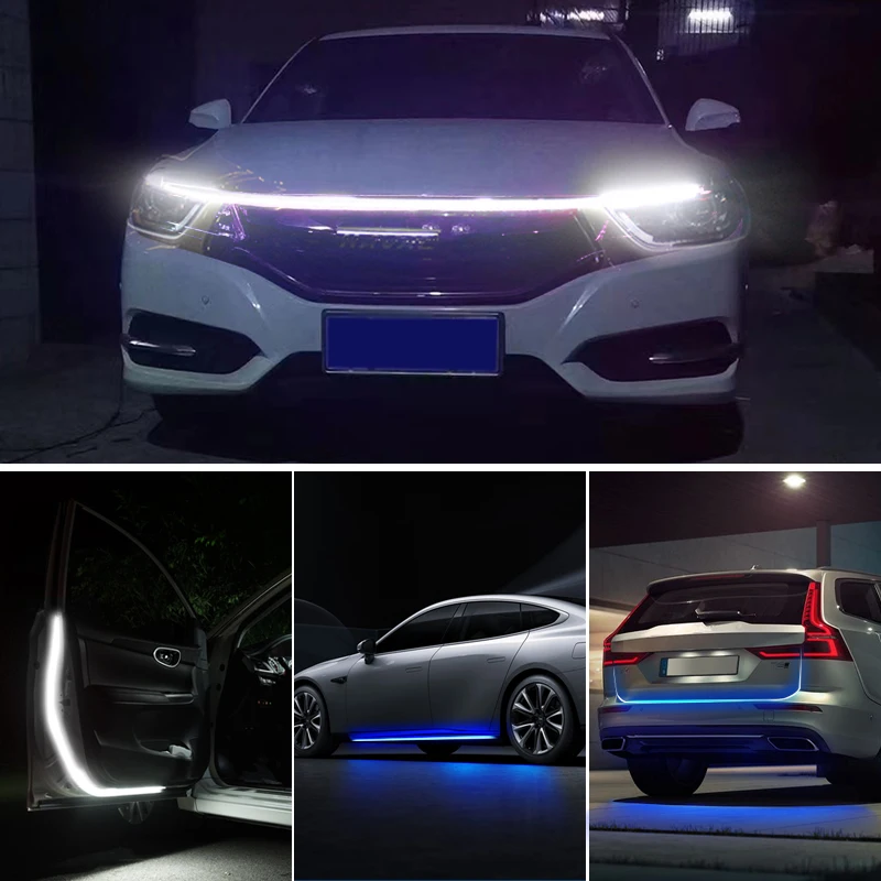 Car Hood Daytime Running Light Strip Waterproof Flexible LED Auto Decorative Atmosphere Lamp Ambient Backlight 12V Universal