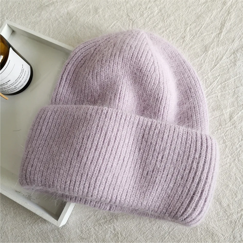 Xthree Winter Hut für Frauen Angola Beanie Hut Gestrickte Kaninchen Pelz Skullies Hut Warmen Motorhaube Kappe Weibliche Hüte für Mädchen hut – Detail 10