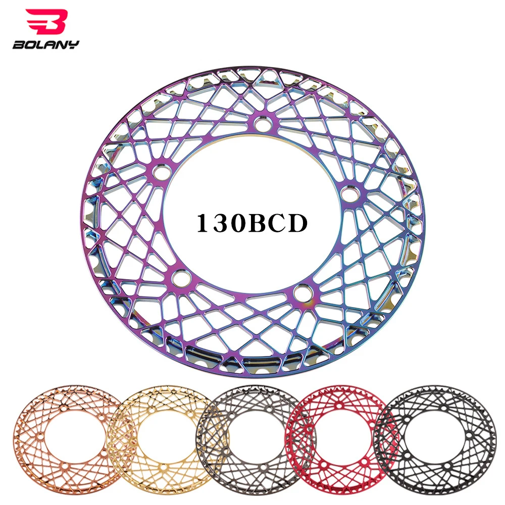 BOLANY-Folding Bike Chainwheel, Hollow Design, Ultralight Chain Wheel, Rainbow Plating Chainring, CNC AL, 130 BCD, 53T, 56T