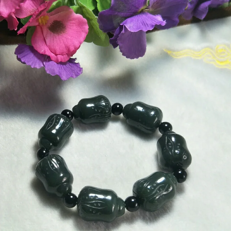 Natural Hetian Jade Chinese cabbage beads Domineering Jade Bracelet Jewelry Lucky Auspicious Amulet Fine Jewelry Jade Bracelet