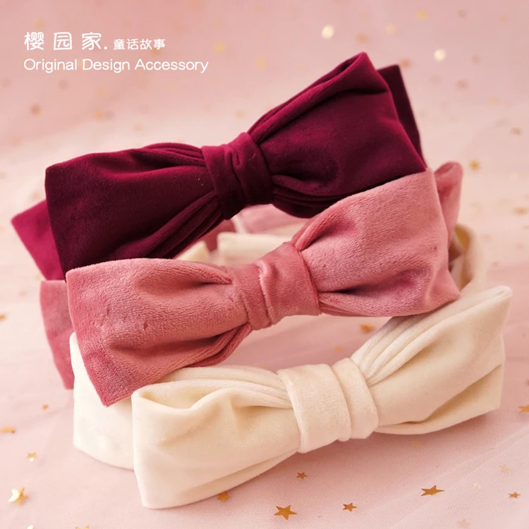 Japanese girl heart velvet double large bow headband sweet headband hair accessories headdress