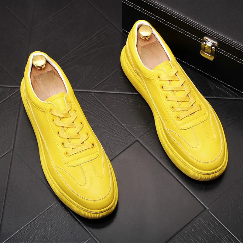 city boy handsome white yellow shoes for men casual cow leather shoe platform sneakers zapatos de hombre mannen schoenen luxury