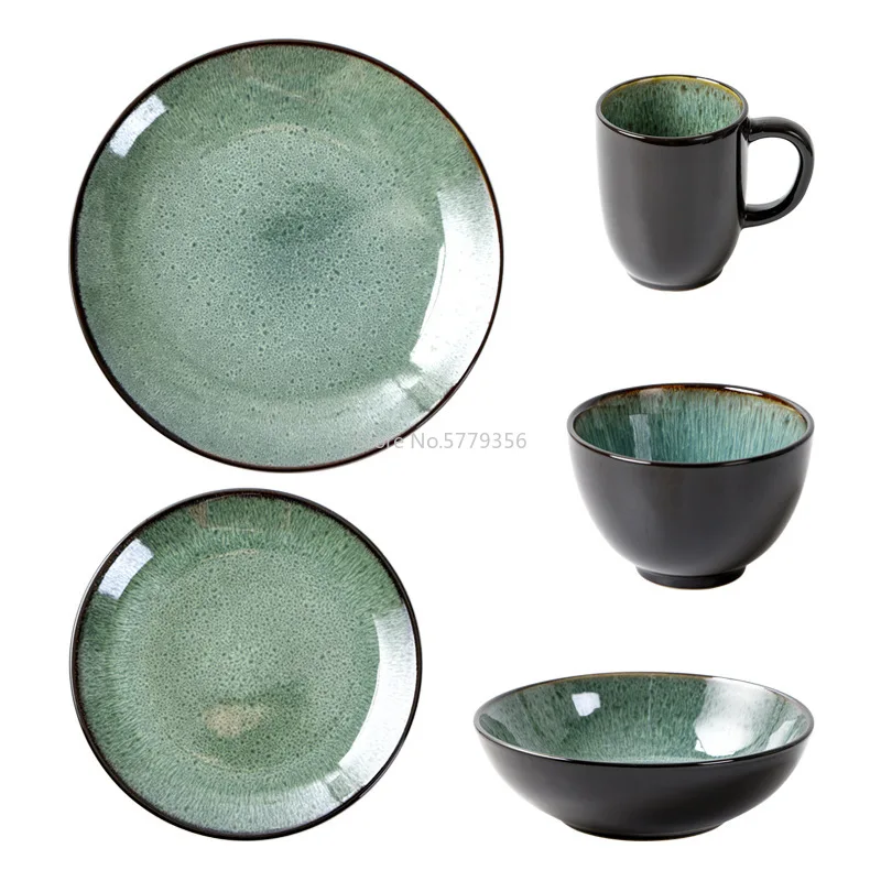 Ceramic Plate Nordic Steak Plate Creative Western Plate Kiln Turned Malachite Green Fruit Plate Household Disc Bowl