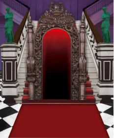 8x8FT  Beauty Beast Grand Entrance Red Carpet Checkers Floor Stairs Custom Photo Studio Background Backdrop Vinyl 10x10 10x12