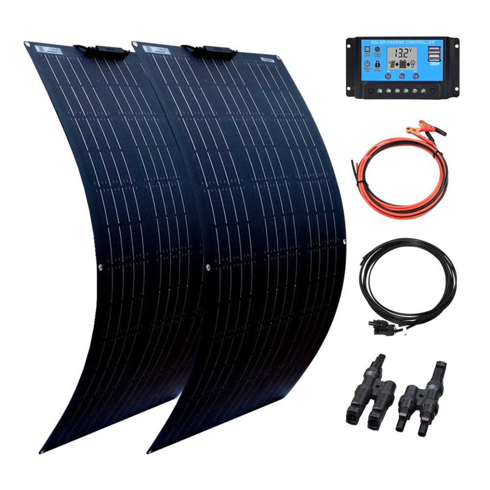 Solar Panel Kit 18V High Efficiency Monocrystalline Solar Power 300W 200W 100W Flexible Solar Panels 12V 24V Battery Charger